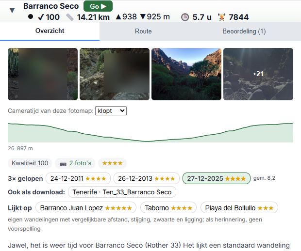 Details van Barranco Seco, tabblad Overzicht