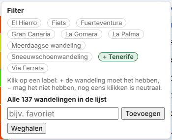Het paneel Labels met plus en min